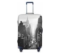 black and white New York Printed Washable Elastic Luggage Cover for 18-32 Inch Suitcases, Anti-Scratch Stretchable Suitcase Protector with Full Zipper & Locking Buckle, Fashion Travel Bag Cover, Black