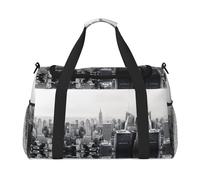Black and White New York Travel Duffel Bag for Women Men,Print Polyester Tote Hand Luggage Bag with Shoulder Strap