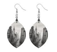 Black And White New York Wooden Earrings for Women, Vintage Elegant Wood Jewelry, Lightweight Earrings for Wedding, Party, Everyday Jewelry Gift, Love, Wood, wood