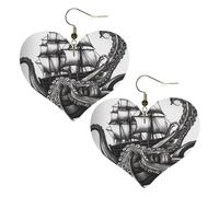 Black And White Octo Pus And Ship Leather Earring Creative Dangle Earrings Fashion Earring For Mother'S Day Daily Accessories