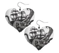 Black And White Octo Pus And Ship Leather Earring Fashion Dangle Earrings Lightweight Ear Pendants For Beach Women Accessories