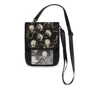 Black and White octopodes Skull Travel Wallet Passport Holder Travel Wallet Organizer Slim Lightweight Crossbody Bag with Adjustable Strap