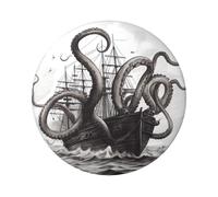 Black And White Octopus And Ship Button Pins 1 Pc, 2.4 Inch Round Button Badges Metal Personalized Picture Photo Pin Buttons Kit For Craft Supplies Christmas Diy Party Projects