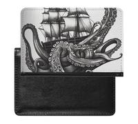 Black And White Octopus And Ship Passport Holder Cover Passport Cover Protector Essentials with Credit Card Slots Slim Travel Wallet Covers Documents Organizer Protector for Man&Women