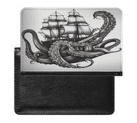 Black And White Octopus And Ship Passport Holder Vaccine Card Holder Travel Document Organizer Credit Card Organizer for Women/Men