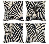 Black and White Outdoor Cushions 35cm x 35cm Cushion Covers Zebra Pack of 4 Throw Pillow Covers,Outdoor Waterproof Linen Throw Pillow with Invisible Zipper,Double Sided Printed,Summer Gifts z-791