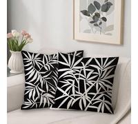 Black And White Outdoor Cushions Covers 80 x 80 cm Sofa Cushions Plant Breathable Velvet Square Pillow Cases Decorative Pillows Pack of 2, with Invisible Zipper, for Outdoor Garden Room Decor V-198