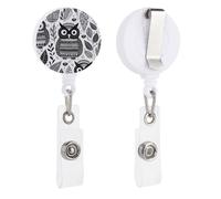 Black and White Owl Badge Reel, Rotatable & Retractable Name Badge Holder Reel with Metal Clip, Nylon Cord ID Holder for Teacher, Nurse, Office Worker