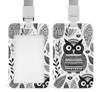 Black and White Owl ID Badge Holder with Lanyard ID Holder