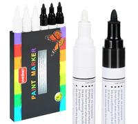 Black and White Paint Marker, Oil Based Paint Pen - 6 Pack Permanent Markers, Metallic Paints Pen,Fabric Marker, Medium Tip,Quick Dry,Waterproof Markers for Stone,Wood, Metal,Plastic, Glass,Ceramic