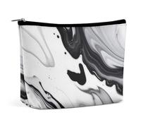 Black And White Paint Mixed Makeup Bag, Portable PU Leather Cosmetic Bag with Zipper Pouch, Waterproof Travel Toiletry Bag for Women Men