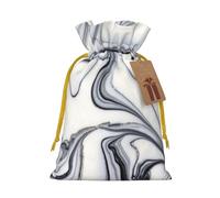 black and white paint mixed Printed Christmas Drawstring Bags with Yellow Christmas Ribbon - Reusable Burlap Drawstring Gift Pouches, S
