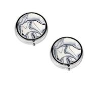 (Black and White Paint Mixed) Round Pill Box with 3 Compartment Small Pill Organizer Portable Pill Case Vitamin Containers, Travel Essentials 4.6x4.6x1.8 cm