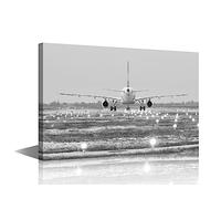 Black and White Paintings Home Decor Airplane on The Runway Ready for Takeoff Picture for Living Room Italy, Venice Artwork 1 Panel Prints Canvas Wall Art Framed Giclee Ready to Hang(16"Wx24"H)