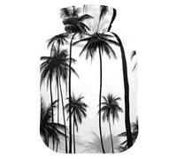 Black and White Palm Trees on a White Hot Water Bottle with Soft Cover Hot Water Bag for Pain Relief Small