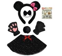 (Black and white pand, One size) 4/6Pcs Panda Costume Set Panda Ears Headband Tail Tutu Skirt Gloves for Halloween Christmas Party Animal Cosplay Costume Black Panda