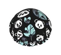 Black And White Panda Face Double Layer Waterproof Shower Cap For Women, Reusable Bath Hat With Elastic Band, Keep Hair Dry For Shower And Skincare