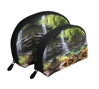 Black and white panda face Moon Cosmetic Bag, Travel Makeup Pouch, Portable Waterproof Cosmetic Pouch for Girls Women., Waterfall Views, One Size