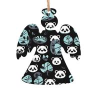 Black and White Panda face Printed Christmas Wooden Pendants, Simple and Environmentally Friendly, Holiday Decorations。