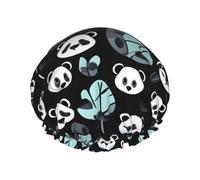 Black and white panda face Printed shower cap, reusable, specially designed for women's long hair, double-layer structure, suitable for bathing.