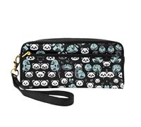 Black and White Panda face Small Makeup Bag, Double Sided Pencil CasePU Leather Pouch