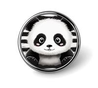 Black And White Panda Round Lapel Pin Women's Novelty Buttons & Pins Metal Badge Cute Brooch Retro Pinback Badge Fashion Bag Pins for Hat Backpacks Tie Suit Wedding Party Accessory, Circular, Aluminum