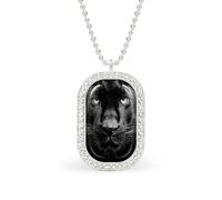 Black And White Panther Portrait Rectangle Pendant Necklace Silver Women Jewelry Alloy Keychain Tag Jewelry