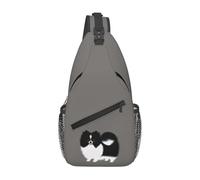 Black and White Parti Pomeranian Fluffy Dog Chest Bag Men Sling Crossbody Backpack Chest Bag Traveling Daypack Shoulder Bag