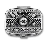 Black and White Pattern Pill Box 2 Compartment, Portable Pill Case with Mirror for Pocket Purse Travel, Mini Metal Medicine Organizer for Vitamins Fish Oil