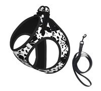 Black and White Pattern Print Pet Leash Vest Soft Adjustable Step in Puppy Vest Outdoor Walking with Leash
