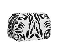 Black and White Pattern Printed Print Flip Top Double Layer Pencil Case - Large Capacity School Supplies Organizer for Students, Kids, Teens, Artists, Travel & Office Use