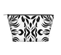 Black and White Pattern Prints Trapezoid Makeup Bag Travel Cosmetic Organizer with Foam Padding for Gym, Office, and Weekend Trips