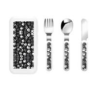 Black and White Paw Print Print Utensils Silverware Set,Safe Spoons and Forks Knife, Stainless Steel,Dishwasher Sa