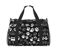 Black and White Paw Print Travel Duffel Bag with Zippers and Handles, Big Foldable Duffle Bag for Family Vacations