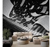 Black and White Pencil Drawing Photo Wallpaper 400 x 280 cm Wall Mural, Retro Piano Sheet Music Photo Wallpaper Living Room Bedroom Theme Hotel Sofa TV Background Decor Papel Wall Mural
