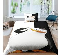Black And White Penguins Duvet Cover Sets 3 PCS Hotel Quality Quilt Cover Bedding Bed Covers with Pillowcases with Zipper Closure Hypoallergenic Soft Breathable Microfiber Single（135x200cm）