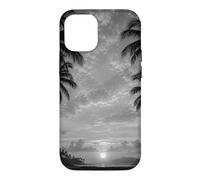Black and White Photo of Coastal Palm Tree Beach Sunset Case for iPhone 12/12 Pro