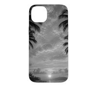 Black and White Photo of Coastal Palm Tree Beach Sunset Case for iPhone 14 Plus