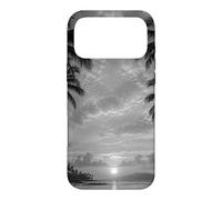 Black and White Photo of Coastal Palm Tree Beach Sunset Case for iPhone 17 Pro Max