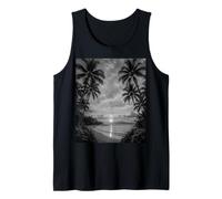 Black and White Photo of Coastal Palm Tree Beach Sunset Tank Top