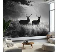 Black and White Photography Style Wall Mural 300 x 210 cm Wall Stickers Nursery, Removable Animal Stag Woods Mural Art Decals Home Decoration DIY Living Bedroom Decor Wallpaper Kids Room Playroom
