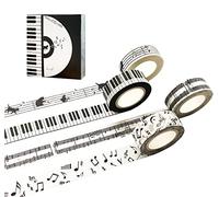 Black and White Piano Note Melody Keyboard Cat Staff Stave Score Music washi Tape Set of 4 Rolls - Decorative DIY Japanese Masking Scrapbook Notebook Planner