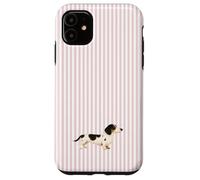 Black and White Piebald Smooth Haired Dachshund Pink Stripes Case for iPhone 11