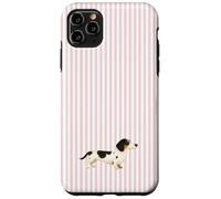 Black and White Piebald Smooth Haired Dachshund Pink Stripes Case for iPhone 11 Pro Max
