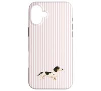 Black and White Piebald Smooth Haired Dachshund Pink Stripes Case for iPhone 16 Plus