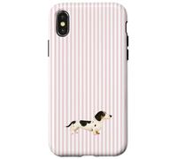 Black and White Piebald Smooth Haired Dachshund Pink Stripes Case for iPhone X/XS