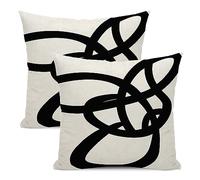Black And White Pillow Covers 16x16 Set Of 2 Geometric Abstract Modern Art Line Throw Pillow Covers Modern Minimalist Style Decorative Square Linen Cushion Case Boho Decoration For Couch Sofa Outdoor