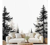Black and White Pine Forest Wall Mural Modern Nature Trees Peel and Stick Photo Wallpaper 150x100 cm Artistic Woodland Non-Woven Wall Stickers for Bedroom Living Room Poster Decoration vd50u