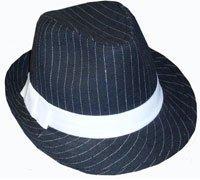 BLACK AND WHITE PINSTRIPED GANGSTER FEDORA HAT - ADULT, ONE SIZE FITS MOST