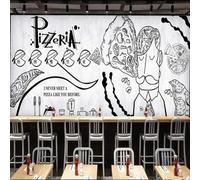 Black and White Pizza Abstract Art Lines People 3D Wallpaper Premium Textured Silk Study Dining Living Room Bedroom Sofa TV Wall Easy Install-400cm×280cm